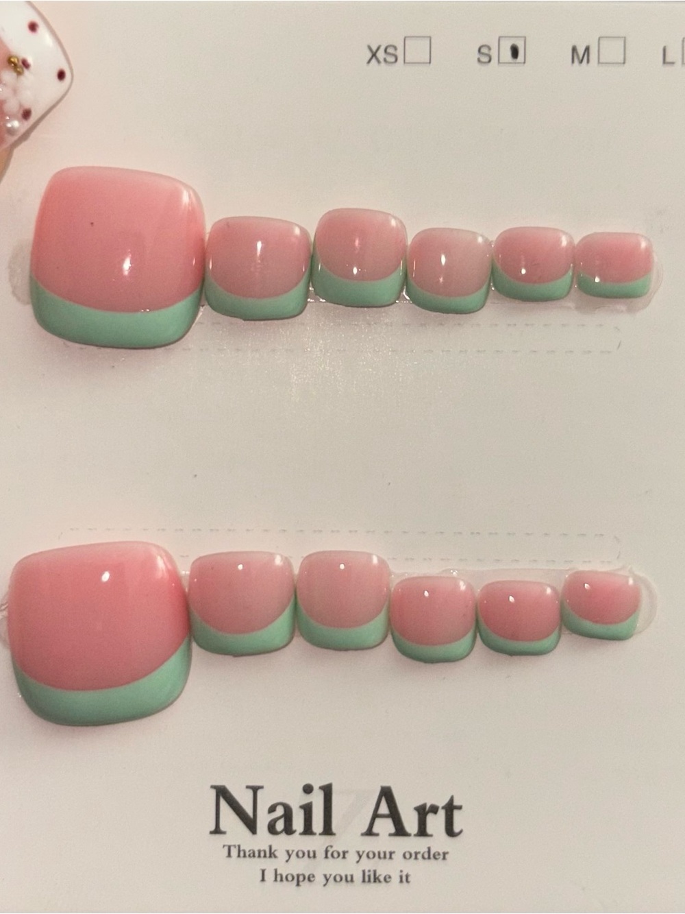 Pink & Mint French Tip Press-On Toe Nails -